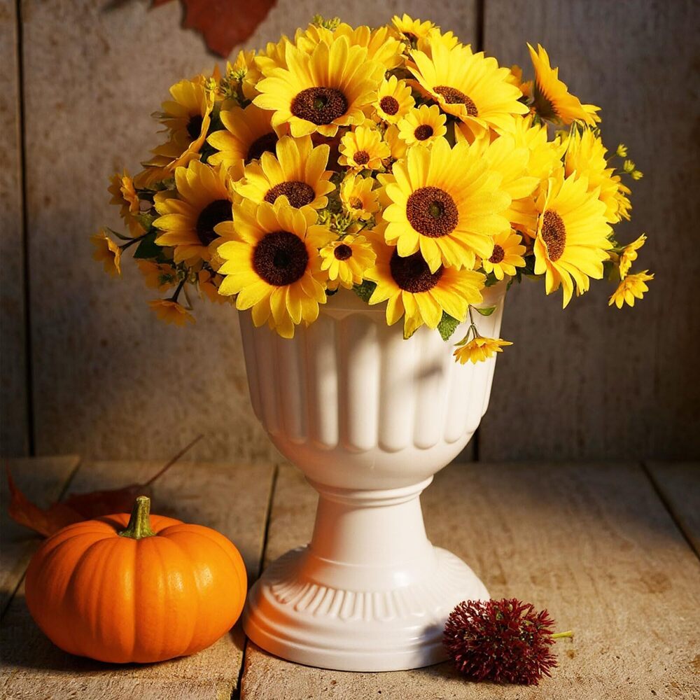 7013 12 Bundles Artificial Sunflowers with Stems Realistic Silk Sunflowers - Picture 4 of 7